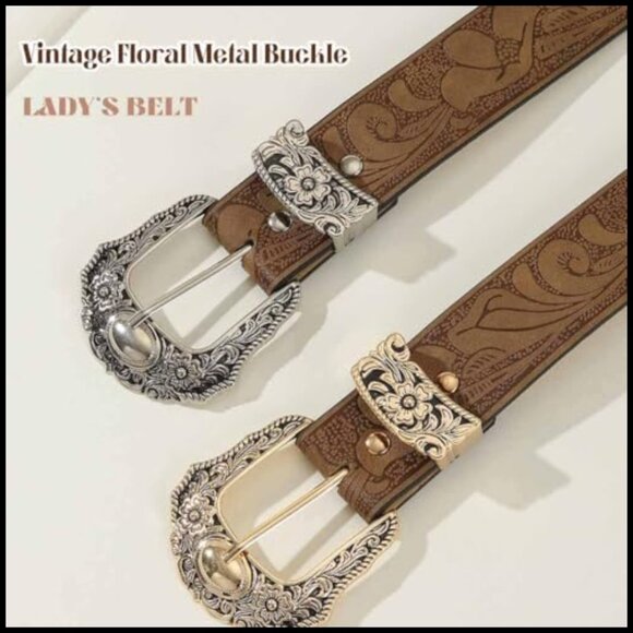 Faux Leather Western Belt with Buckle Adjustable for Women main image 4